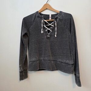 Xhilaration Women's Gray Wash Sweatshirt with Lace Front - Small